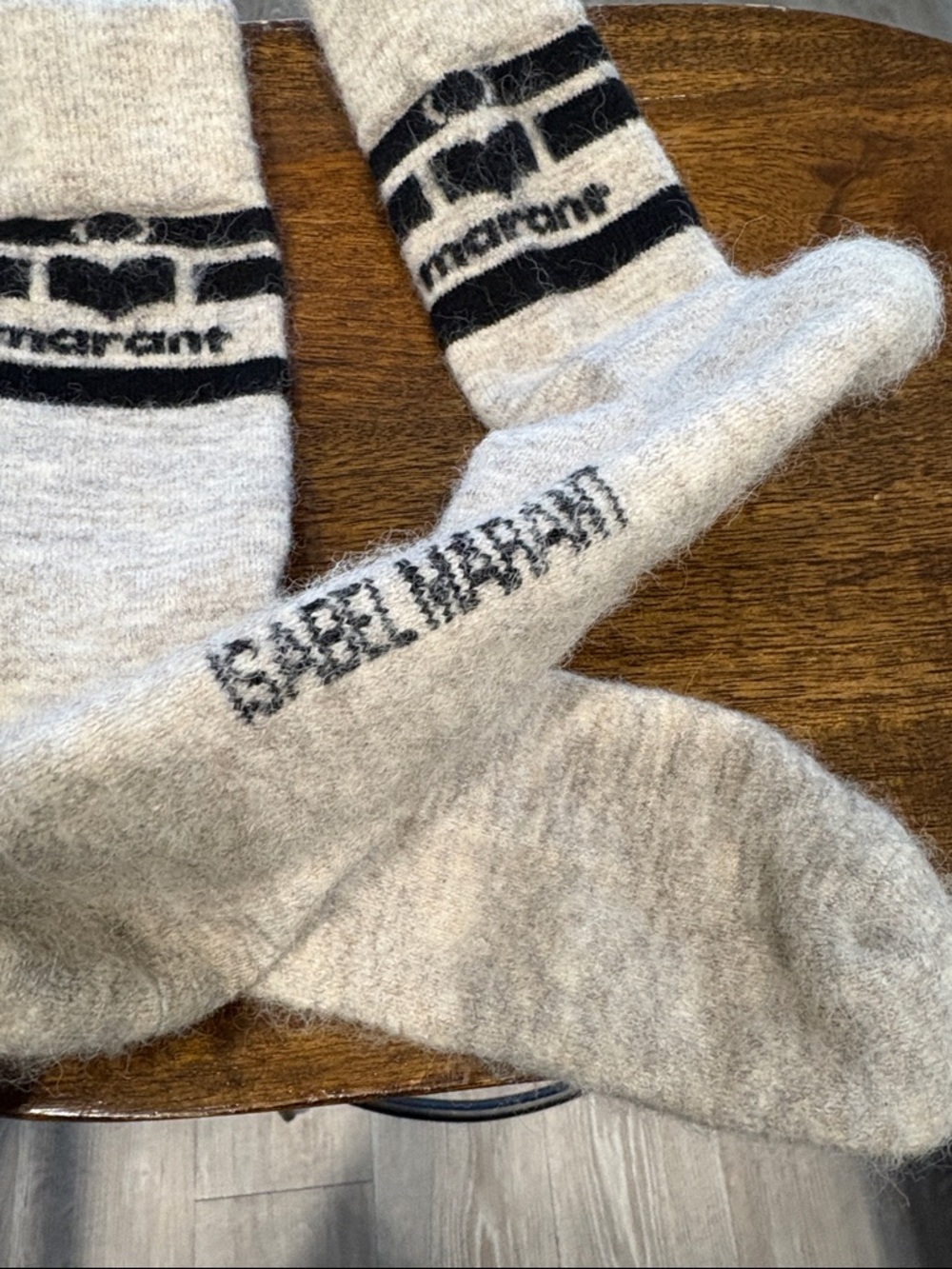 Isabel Marant Beige Crew Socks with Black Logo Band - Picture 3 of 7